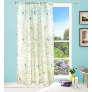 John Aird Bird Voile Slot Top Curtain Panel (Green), 55" Wide x 48" Drop