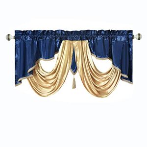 GOHD Golden Ocean Home Decor GOHD Valarie Fancy Window Valance. 54 x 18. Taffeta Fabric with Soft Satin Swag. Add Some Royal luxruy Accent to Your Home. (Nightsky Blue)