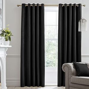 Laurence Llewelyn-Bowen Montrose Black Blackout Curtains, W46 x L72" (117 x 183cm), Black Velvet Curtains for Living Room & Bedroom, Black Thermal/Eyelet Curtains