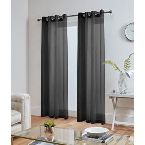 John Aird Lucy Pair Woven Voile Eyelet Top Curtain Panel (Black, 58" Wide x 108" Drop)