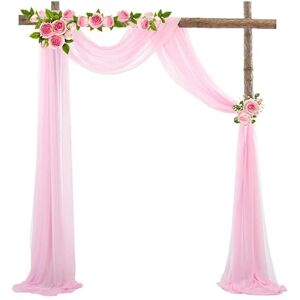 SYSUII Pelmet Chiffon Tulle Photo Background - 2 Pieces 50 x 570 cm Wedding Curtain Decoration Wedding Arch Curtains Free Decoration for Party Wedding Birthday Christening Photography - Light Pink #3