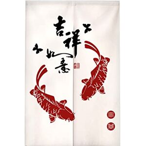 Surwin Japanese Noren Doorway Curtain Cotton Linen Chinese Style Door Curtain Window Treatment Tapestry for Kitchen Bistro Partition Shading Home Decorative (65x90cm,Red carp)