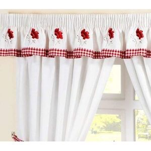 PCJ SUPPLIES Poppy Gingham Embroidered RED PELMET to Match Kitchen Curtains L136" X W10"