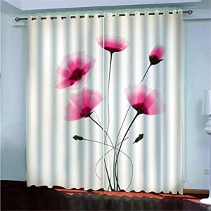Generic 3D Curtain Drapes For Bedroom Hand Drawn Pink Flowers 140(W) X 160(H)Cm 3D Blackout Curtains Ring Top Curtains Super Soft Thermal Insulated Window Treatment Solid Eyelet Darkening Curtain -9M2B+P7U2-5