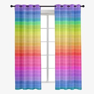 Odot Voile Sheer Curtains 2 Panels for Living Room Rainbow Prints Semi Sheer Curtains Light Filtering Tulle Eyelet Curtains Drapes for Bedroom Windows Decorative (W31.5 x L45,Rainbow)