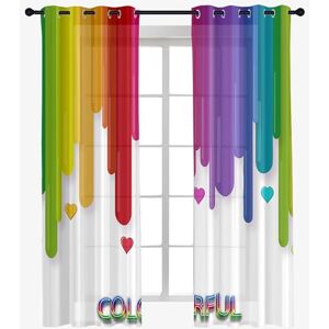 Odot Voile Sheer Curtains 2 Panels for Living Room Rainbow Prints Semi Sheer Curtains Light Filtering Tulle Eyelet Curtains Drapes for Bedroom Windows Decorative (W31.5 x L45,Multicolour)