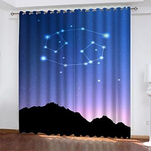 Generic Blackout Curtains Constellation 3D Printing Curtains, Boy Girl Child'S Room Bedroom Hotel Opaque Perforated Curtains, Thermal Insulation And Noise Reduction 140(W) X 160(H) Cm -9Z9U+P7I6-4