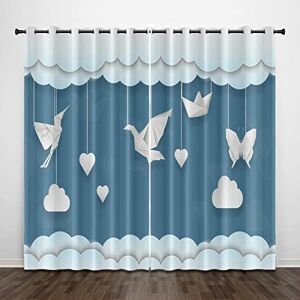 Generic Curtain Blackout Origami Butterfly Bird Heart 3D Print Super Soft Fiber Thermal Insulated Noise Reduction Blackout Eyelet Personality Curtains 140(W) X 160(H)Cm For Child Bedroom Living R -2P4R/K3U6-9