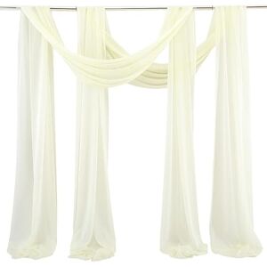 SYSUII Pack of 2 75 x 600 cm Pelmet Transparent Hands-Free Decoration Transparent Voile Decorative Wedding Arch Curtains Background Curtain Decoration for Bedroom Living Room Photography Beige