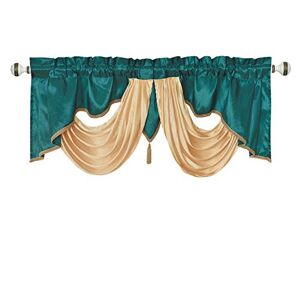 GOHD Golden Ocean Home Decor GOHD Valarie Fancy Window Valance. 54 x 18. Taffeta Fabric with Soft Satin Swag. Add Some Royal luxruy Accent to Your Home. (Teal)
