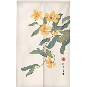 Surwin Japanese Noren Doorway Curtain Cotton Linen Artistic Elegant Style Door Curtain Window Treatment Tapestry for Kitchen Bistro Partition Shading Home Decorative (70x120cm,Yellow Flowers)