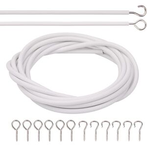 Trimming Shop Net Curtain Wire & Hooks Set 3m Curtain Cord, 6 Eyes & 6 Hooks Durable Cut to Any Size Multipurpose Curtain Wire Kit for Net voile Curtain Cable Wire - White