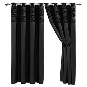 ml MassAri Limited Eyelet Ring Top Curtains 90''x90'' Black Damask Flock Pair Curtains For Window Bedroom Living Room(90''x90'' Black)