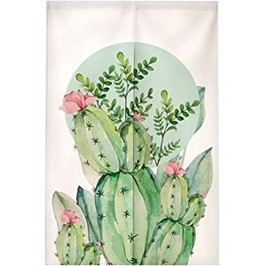 Surwin Plant Print Japanese Noren Doorway Curtain Cotton Linen Door Curtain Window Treatment Tapestry for Kitchen Partition Bistro Shading Home Decorative (65x90cm,Cactus)