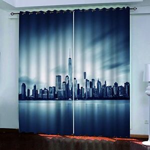 Generic Blackout Curtains For Kids Bedroom Urban Architectural Landscape 140(W) X 160(H)Cm 2 Panels 3D Pattern Printed Curtains Eyelet Sound Insulation Thermal Insulated Drapes For Boys Girls Liv -3P3W-M8U7-9