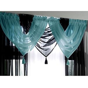 IT IDEAL TEXTILES Voile Curtain Swag, Tassled Swags, Sheer Curtain Swags (Teal)