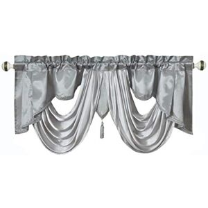 GOHD Golden Ocean Home Decor GOHD Valarie Fancy Window Valance. 54 x 18. Taffeta Fabric with Soft Satin Swag. Add Some Royal luxruy Accent to Your Home. (Grey)