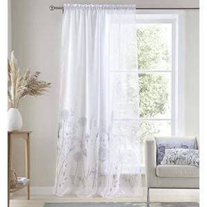 Catherine Lansfield Meadowsweet Floral 55x48 Inch Tab Top Voile Curtain Panel White