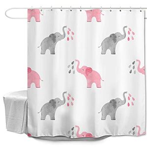Oduo Shower Curtains Mould Proof Resistant Washable, 3D Elephant Print Shower Curtains Waterproof Bath Curtain with 10-12 Hooks - Shower Curtain for Bathroom (Cartoon Elephant,150x180cm)