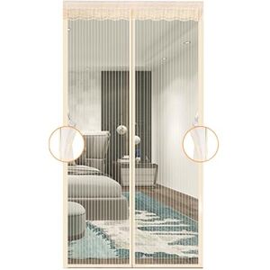 Yahbrra Fly Screen Balcony Door Reinforced Magnetic Fly Screen Door Insect Protection Fly Curtain with Self Adhesive Velcro Tape for Balcony Door Patio Door (Color : Hook Stripes - Beige, Size : 110