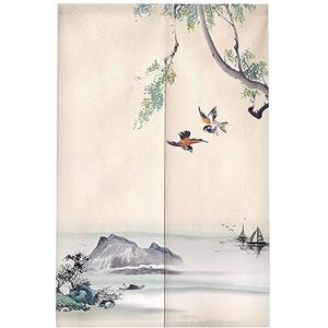 Surwin Japanese Noren Doorway Curtain Chinese Style Print Cotton Linen Door Curtain Window Treatment Tapestry for Decorative Bistro Kitchen Partition Shading Home (65x90cm,Landscape painting)