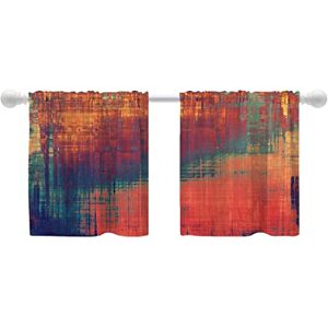 Shrahala Red Orange Old Grunge Tier Curtains for Kitchen Windows, Ancient Texture Yellow Beige Blue Red Orange Green Tier Curtains for Window Curtain, Café, Laundry, Bedroom 26X24 inch