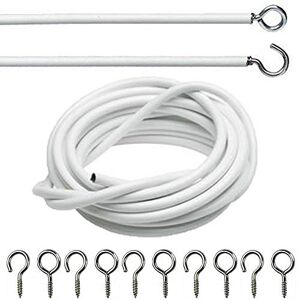 G4GADGET 3M White Window Net Curtain Wire Cord Cable With 8 Hooks And 8 Eyes
