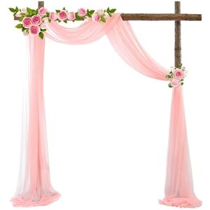 SYSUII Pelmet Chiffon Tulle Photo Background - 50 x 570 cm Wedding Curtain Decoration Wedding Arch Curtains Free Decoration for Party Wedding Birthday Christening Photography - Light Pink