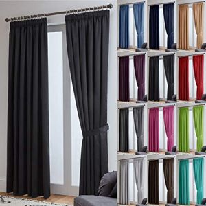 John Aird Thermal Energy Saving Blackout Tape Top Curtains - Matching Tiebacks Included (Black, 168 x 229cm (66"x 90"))