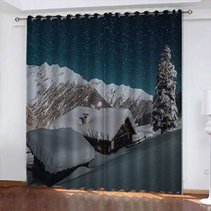 Generic 3D Printing Curtains Snow Mountain Hut 280(W) X 250(H) Cm Polyester Material Fabric For Bedroom Children'S Room Decor Home Door Decoration Kitchen Living Room 2 Panels/Uv Protection -7Q2U/P3Z9-2