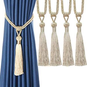 BEL AVENIR Curtain Tiebacks Hand-Woven Rope Ties Home Decorative Tassels Holdbacks (Light Beige, 4)