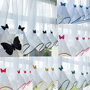 John Aird Butterfly Voile Curtain With Matching Piping (Black, 114" Wide x 29" Drop)