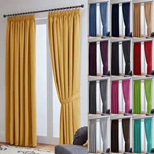 John Aird Thermal Energy Saving Blackout Tape Top Curtains - Matching Tiebacks Included (Ochre, 117 x 229cm (46"x 90"))