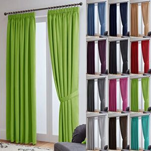 John Aird Thermal Energy Saving Blackout Tape Top Curtains - Matching Tiebacks Included (Lime, 117 x 229cm (46"x 90"))