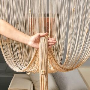 Deconovo Door Fly Screen Curtain Beaded, String Beads Curtains for Doorways, Door Beaded Curtains for Windows, 90x245cm, Champagne, 1 Panel