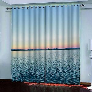 Generic Blackout Curtains, Morning Blue Lake 3D Pattern Thermal Insulated Room Darkening Rod Pocket Window Curtain Home For Bedroom Living Room Hotel Office Restaurant 140(W) X 160(H) Cm -7O1U4Z7S2P2