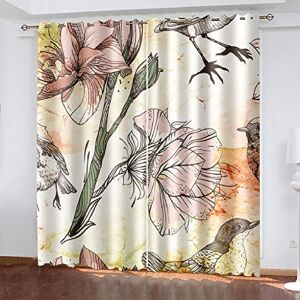 Generic Printed Thermal Insulated Curtains Art Painting Flowers And Birds Blackout Curtains 3D Digital Printing Curtainsfor Bedroom Living Room Kids Boys Windows Hotel Office 140(W) X 160(H) Cm -2U2P+E9O8-9