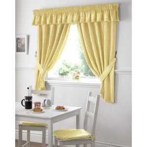 PCJ SUPPLIES Gingham Check Yellow White Kitchen Curtains Drapes W46 X L48 & PELMET W132 X L10