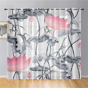 Odot Bedroom Voile Curtains for Windows, 3D Lotus Flower Pattern Semi Transparent Curtain 2 Panels Semi Sheer Curtains with Eyelets Tulle Window Curtain for Home (55x95cm,Chinese Style)