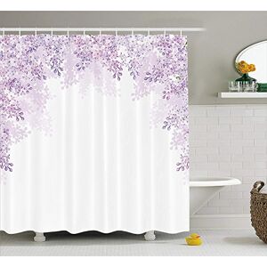BUZRL Flower Shower Curtain, Framing Lilac Flowers in Blossom Vernal Season Soothing Color Shades, Fabric Bathroom Decor Set with Hooks, 60 * 72inchs Long, Pale Mauve Lavender White