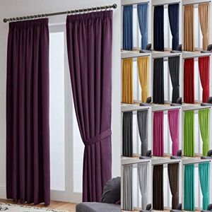 John Aird Thermal Energy Saving Blackout Tape Top Curtains - Matching Tiebacks Included (Aubergine, 117 x 229cm (46"x 90"))