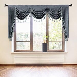 ELKCA Grey Chenille Window Curtains Valance for Living Room Curtain Waterfall Valance for Bedroom (W79 Inch, 1 Panel)