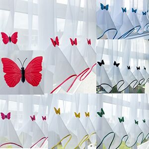 John Aird Butterfly Voile Curtain With Matching Piping (Red, 114" Wide x 29" Drop)
