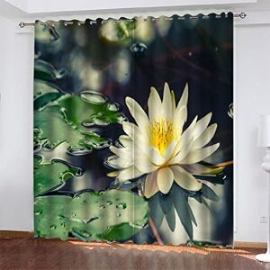 Generic 3D Print Water Grass Lotus White Blackout Insulated Noise Reduction Curtains Super Soft Polyester Eyelet Curtains For Bedroom Living Hotel Office Room Home Decoration 140(W) X 160(H) Cm -6S8U+M6P9-0