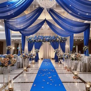 Mateju Chiffon Backdrop Curtain Wedding Decoration Voile Fabric Curtains Bow Bed Frame Drape Scarf Draperies for Wedding Arch Celebrations Party Ceremony Stage Decor (2.46x9.84FT,Classic Blue)