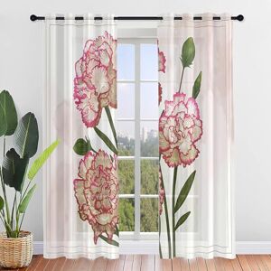 Odot Set of 2 Voile Sheer Curtains for Living Room Bedroom, 3D Carnation Floral Print Semi Sheer Curtains Light Filtering Eyelet Tulle Curtains Drapes for Windows (21.6x37.4 in,Pink)