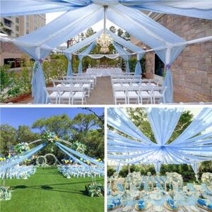 Mateju Chiffon Backdrop Curtain Wedding Decoration Voile Fabric Curtains Bow Bed Frame Drape Scarf Draperies for Wedding Arch Celebrations Party Ceremony Stage Decor (2.46x18.04FT,Lake blue)