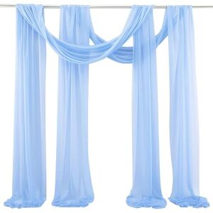 SYSUII Pack of 2 75 x 600 cm Pelmet Transparent Hands-Free Decoration Transparent Voile Decorative Wedding Arch Curtains Background Curtain Decoration for Bedroom Living Room Photography Light Blue