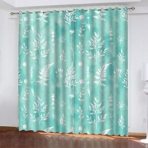 Generic Noise Reducing Blackout Curtains Room Darkening Eyelet Curtains 3D Art Print Window Curtains White Abstract Plant Leaves Window Drapes For Bedroom Living Room 2 Panels 140(W) X 160(H) Cm -0J3U+Q5P0-7