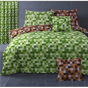 Home Republic Checkered Pixel Green Squares Curtain Pair Pencil Pleated with Tiebacks (66x54 Curtain Pair)